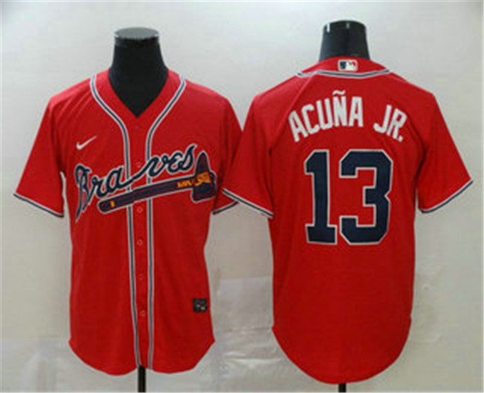 2020 Atlanta Braves #13 Ronald Acuna Jr. Red Stitched MLB Cool Base Nike Jersey