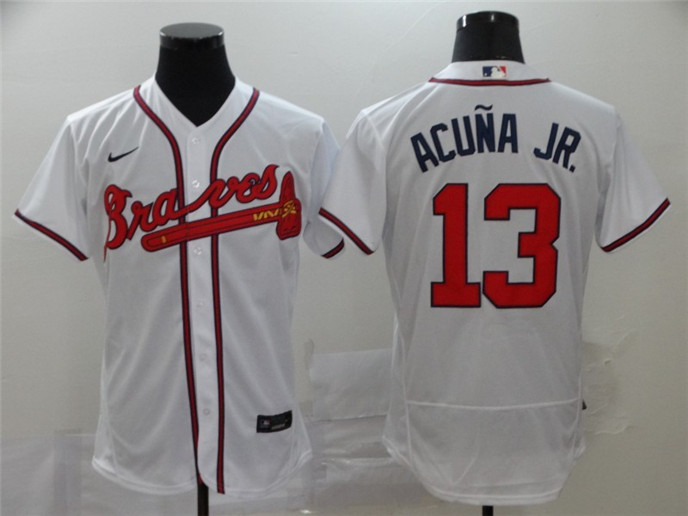 2020 Atlanta Braves #13 Ronald Acuna Jr. White Stitched MLB Flex Base Nike Jersey
