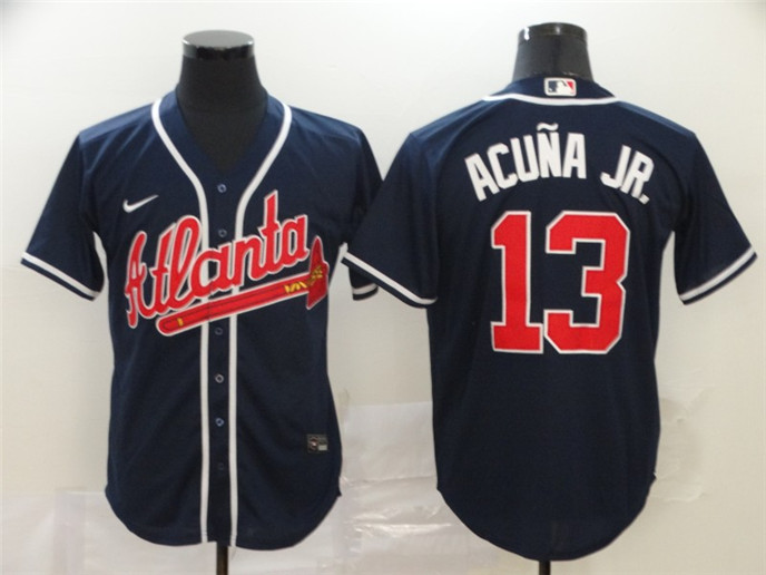 2020 Atlanta Braves #13 Ronald Acuna Jr. Navy Blue Stitched MLB Cool Base Nike Jersey - Click Image to Close