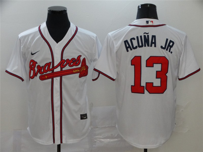 2020 Atlanta Braves #13 Ronald Acuna Jr. White Stitched MLB Cool Base Nike Jersey