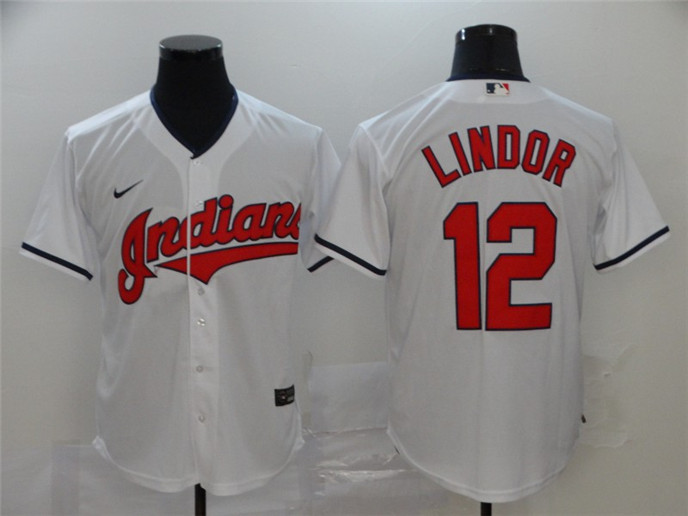 2020 Cleveland Indians #12 Francisco Lindor White Stitched MLB Cool Base Nike Jersey