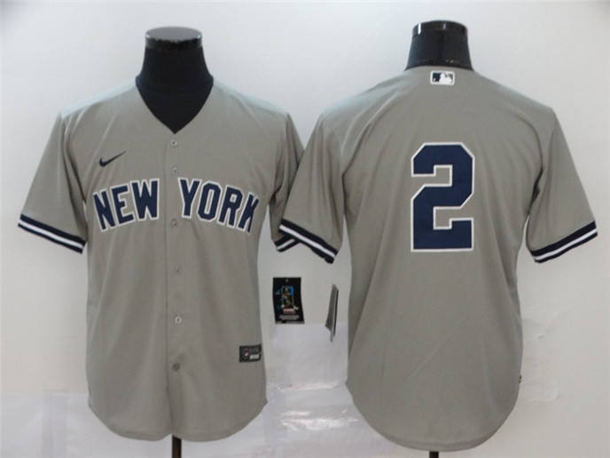 2020 New York Yankees #2 Derek Jeter Gray No Name Stitched MLB Cool Base Nike Jersey - Click Image to Close