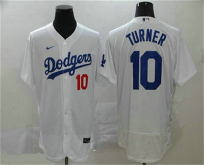 2020 Los Angeles Dodgers #10 Justin Turner White Stitched MLB Flex Base Nike Jersey - Click Image to Close