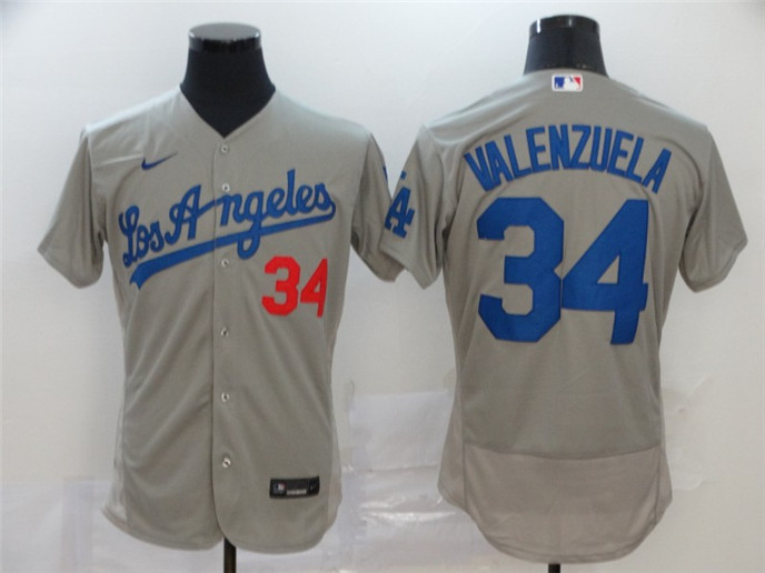 2020 Los Angeles Dodgers #34 Fernando Valenzuela Gray Stitched MLB Flex Base Nike Jersey