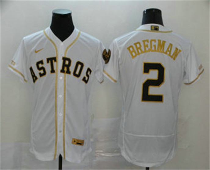 2020 Houston Astros #2 Alex Bregman White With Gold Stitched MLB Flex Base Nike Jersey