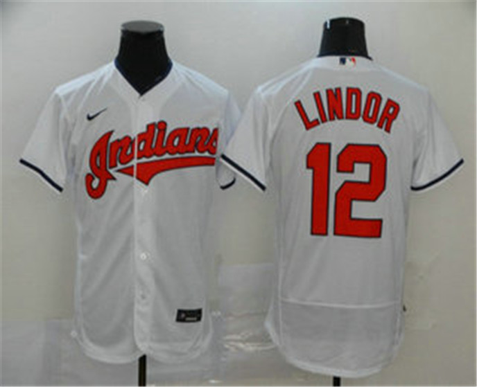 2020 Cleveland Indians #12 Francisco Lindor White Stitched MLB Flex Base Nike Jersey - Click Image to Close