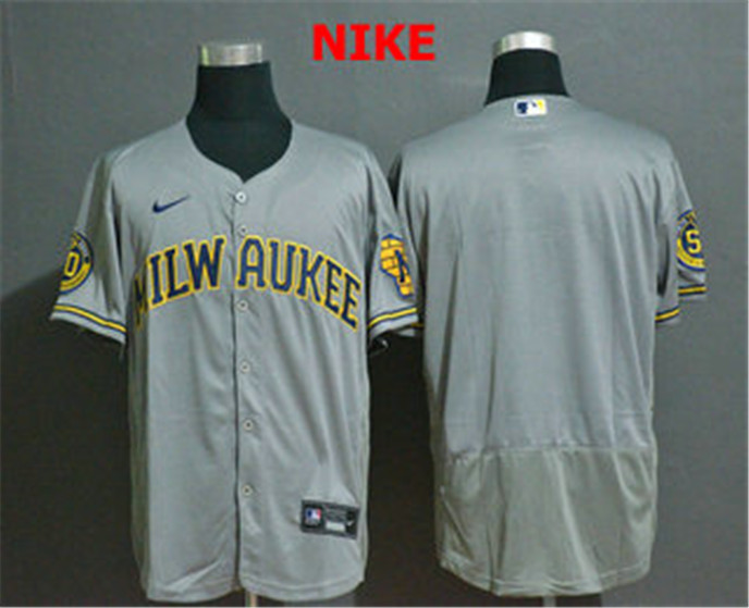 2020 Milwaukee Brewers Blank Grey Stitched MLB Flex Base Nike Jersey - Click Image to Close