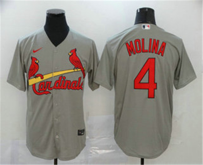 2020 St. Louis Cardinals #4 Yadier Molina Gray Stitched MLB Cool Base Nike Jersey
