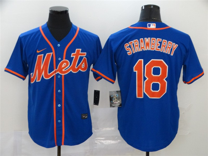 2020 New York Mets #18 Darryl Strawberry Blue Stitched MLB Cool Base Nike Jersey - Click Image to Close