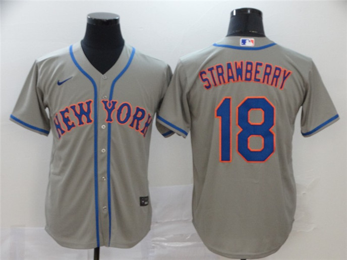 2020 New York Mets #18 Darryl Strawberry Gray Stitched MLB Cool Base Nike Jersey - Click Image to Close