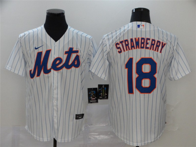 2020 New York Mets #18 Darryl Strawberry White Stitched MLB Cool Base Nike Jersey - Click Image to Close
