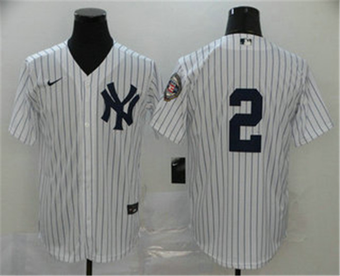 2020 New York Yankees #2 Derek Jeter White No Name Hall of Fame Patch Stitched MLB Cool Base Nike Je