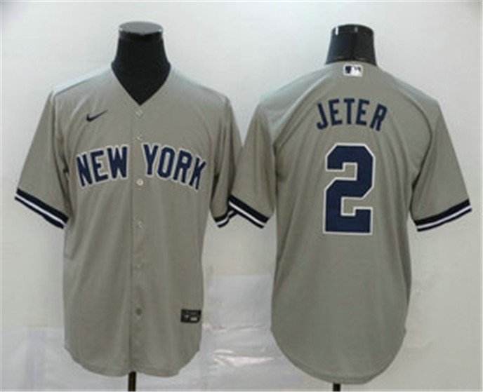 2020 New York Yankees #2 Derek Jeter Gray Stitched MLB Cool Base Nike Jersey - Click Image to Close