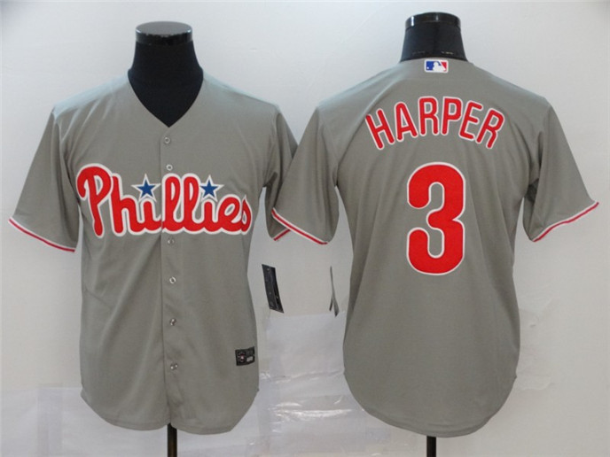 2020 Philadelphia Phillies #3 Bryce Harper Gray Stitched MLB Cool Base Nike Jersey - Click Image to Close