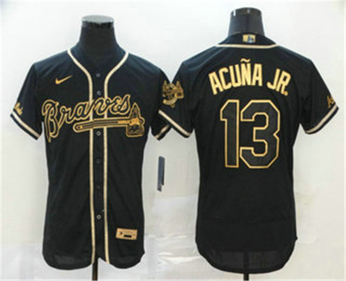 2020 Atlanta Braves #13 Ronald Acuna Jr. Black With Gold Stitched MLB Flex Base Nike Jersey