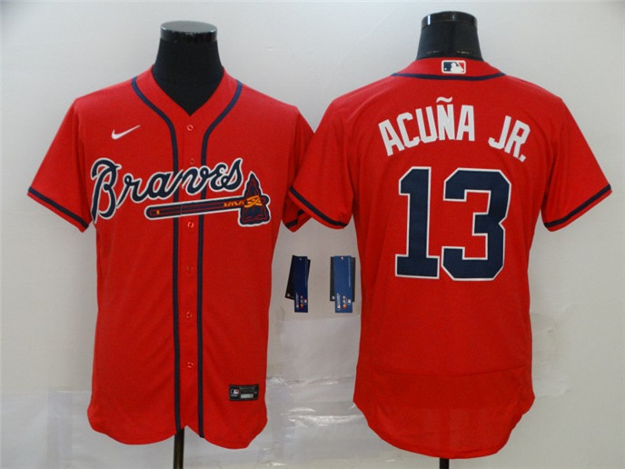 2020 Atlanta Braves #13 Ronald Acuna Jr. Red Stitched MLB Flex Base Nike Jersey