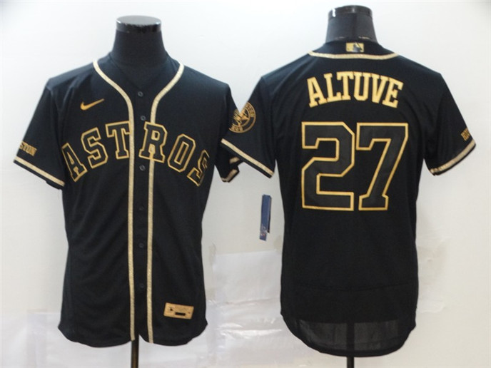2020 Houston Astros #27 Jose Altuve Black Gold Stitched MLB Flex Base Nike Jersey