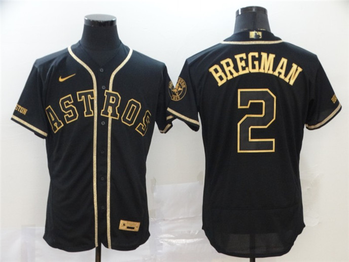 2020 Houston Astros #2 Alex Bregman Black Gold Stitched MLB Flex Base Nike Jersey - Click Image to Close