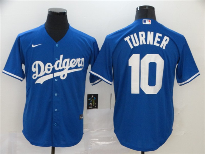 2020 Los Angeles Dodgers #10 Justin Turner Blue Stitched MLB Cool Base Nike Jersey - Click Image to Close