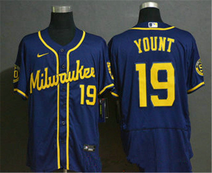 2020 Milwaukee Brewers #19 Robin Yount Navy Blue Stitched MLB Flex Base Nike Jersey