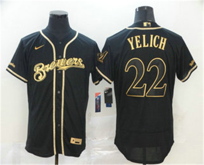 2020 Milwaukee Brewers #22 Christian Yelich Black Golden Stitched MLB Flex Base Nike Jersey