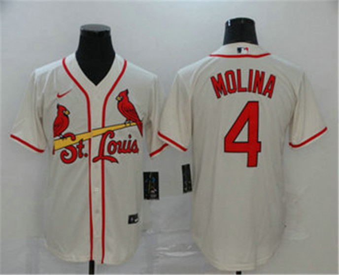 2020 St. Louis Cardinals #4 Yadier Molina Cream Stitched MLB Cool Base Nike Jersey