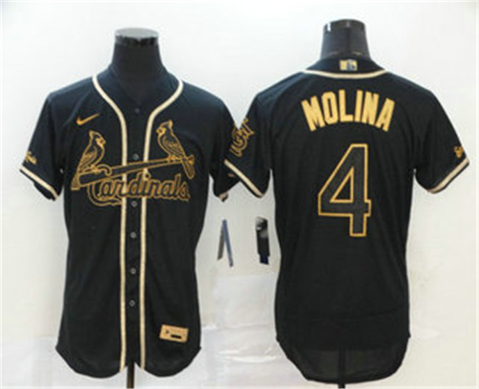 2020 St. Louis Cardinals #4 Yadier Molina Black Golden Stitched MLB Flex Base Nike Jersey