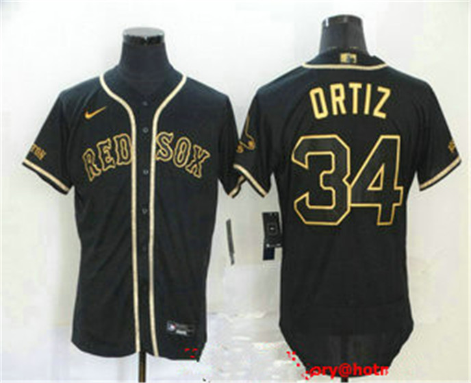 2020 Boston Red Sox #34 David Ortiz Black With Gold Stitched MLB Flex Base Nike Jersey