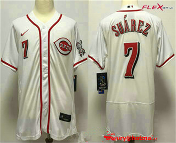 2020 Cincinnati Reds #7 Eugenio Suarez White Stitched MLB Flex Base Nike Jersey