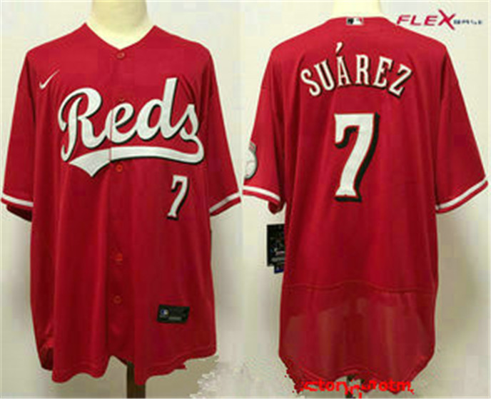 2020 Cincinnati Reds #7 Eugenio Suarez Red Stitched MLB Flex Base Nike Jersey