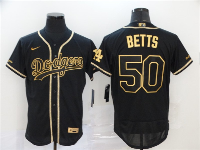 2020 Los Angeles Dodgers #50 Mookie Betts Black With Gold Stitched MLB Flex Base Nike Jersey