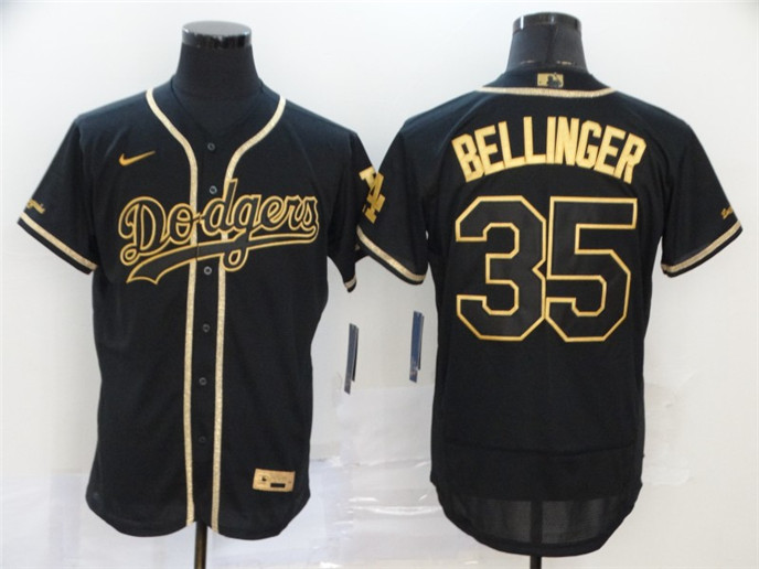 2020 Los Angeles Dodgers #35 Cody Bellinger Black With Gold Stitched MLB Flex Base Nike Jersey