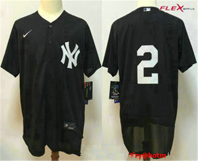 2020 New York Yankees #2 Derek Jeter Black No Name Stitched MLB Flex Base Nike Jersey