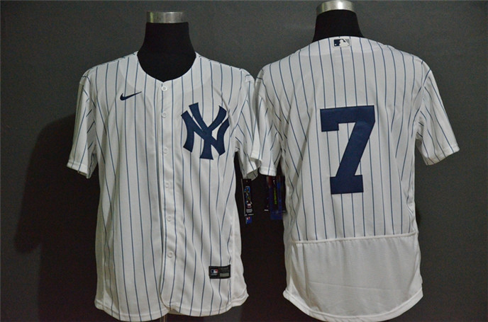 2020 New York Yankees #7 Mickey Mantle White Home No Name Stitched MLB Flex Base Nike Jersey - Click Image to Close