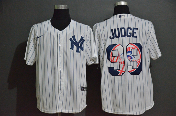 2020 New York Yankees #99 Aaron Judge White Team Logo Stitched MLB Cool Base Nike Fashion Jersey