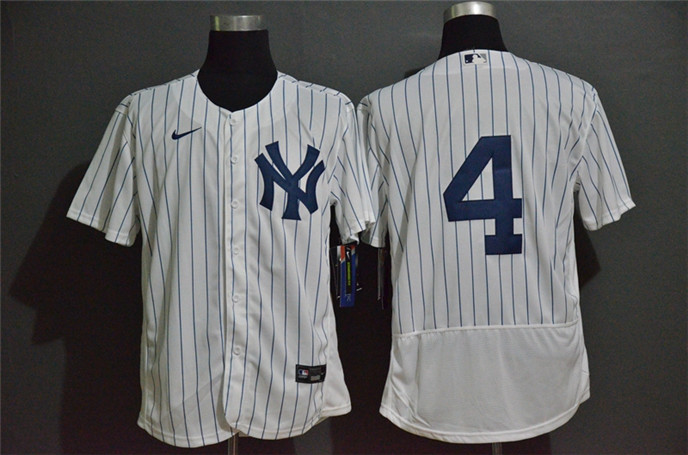 2020 New York Yankees #4 Lou Gehrig White Home No Name Stitched MLB Flex Base Nike Jersey