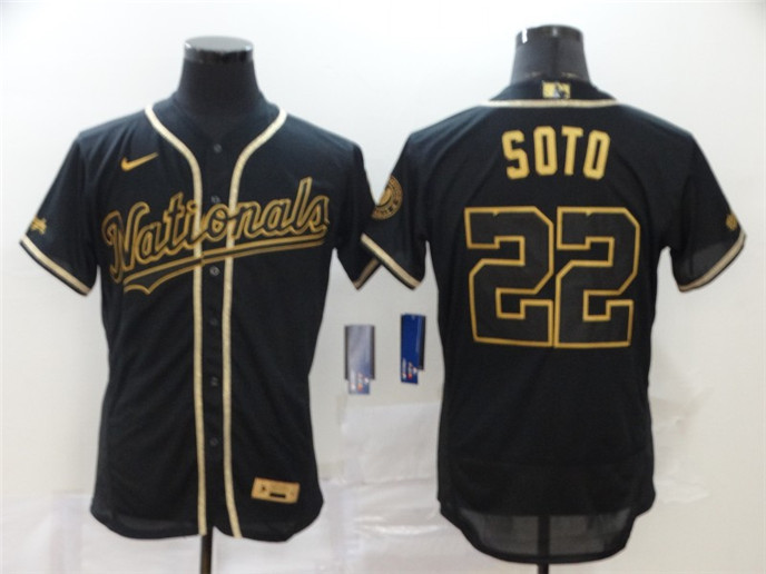 2020 Washington Nationals #22 Juan Soto Black With Gold Stitched MLB Flex Base Nike Jersey - Click Image to Close