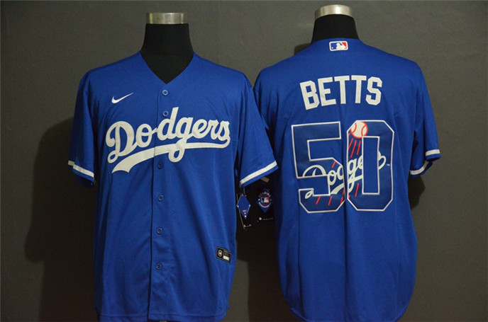 2020 Los Angeles Dodgers #50 Mookie Betts Blue Team Logo Stitched MLB Cool Base Nike Jersey