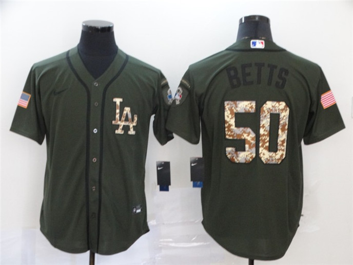 2020 Los Angeles Dodgers #50 Mookie Betts Green Salute To Service Stitched MLB Cool Base Nike Jersey