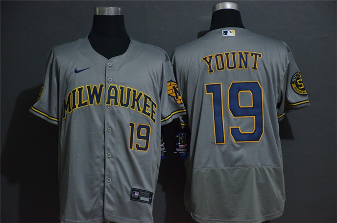 2020 Milwaukee Brewers #19 Robin Yount Grey Stitched MLB Flex Base Nike Jersey