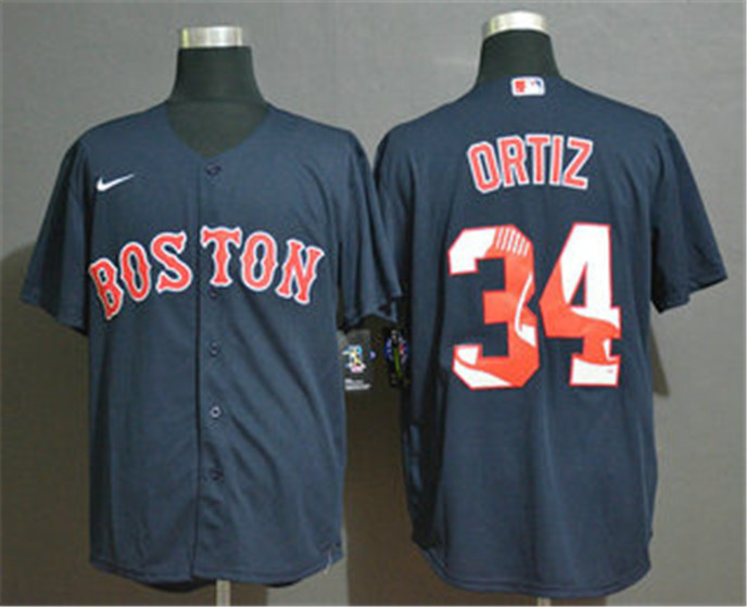 2020 Boston Red Sox #34 David Ortiz Navy Blue Team Logo Stitched MLB Cool Base Nike Jersey