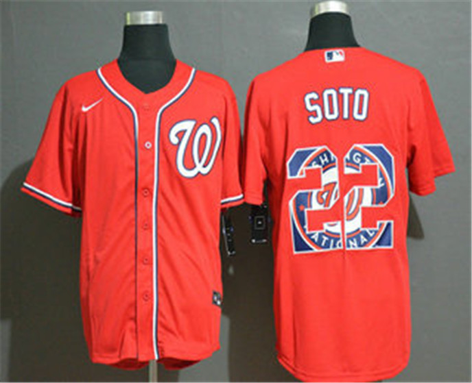 2020 Washington Nationals #22 Juan Soto Red Team Logo Stitched MLB Cool Base Nike Jersey - Click Image to Close