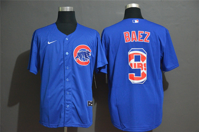 2020 Chicago Cubs #9 Javier Baez Blue Team Logo Stitched MLB Cool Base Nike Jersey - Click Image to Close