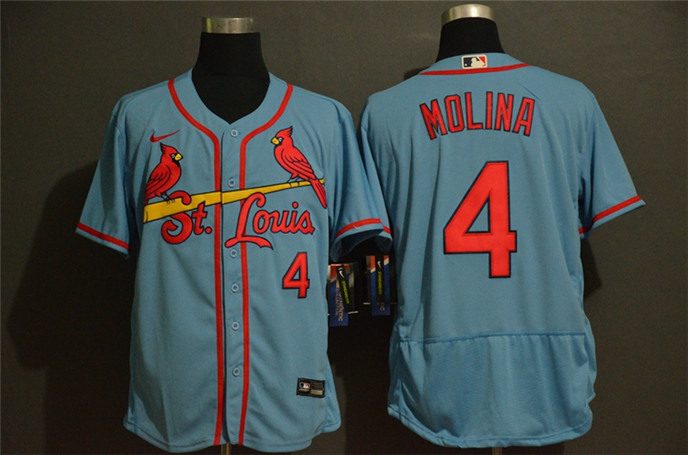 2020 St. Louis Cardinals #4 Yadier Molina Light Blue Stitched MLB Flex Base Nike Jersey