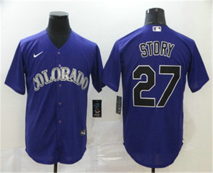 2020 Colorado Rockies #27 Trevor Story Purple Stitched MLB Cool Base Nike Jersey - Click Image to Close