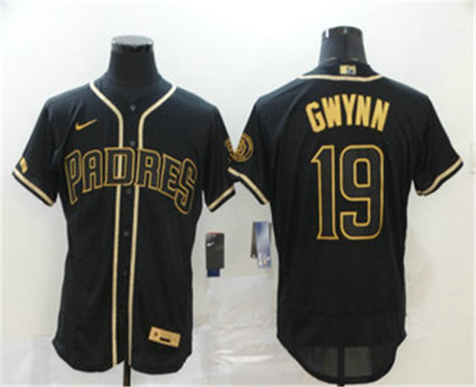 2020 San Diego Padres #19 Tony Gwynn Black With Gold Stitched MLB Flex Base Nike Jersey