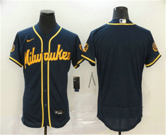 2020 Milwaukee Brewers Blank Navy Blue Stitched MLB Flex Base Nike Jersey - Click Image to Close