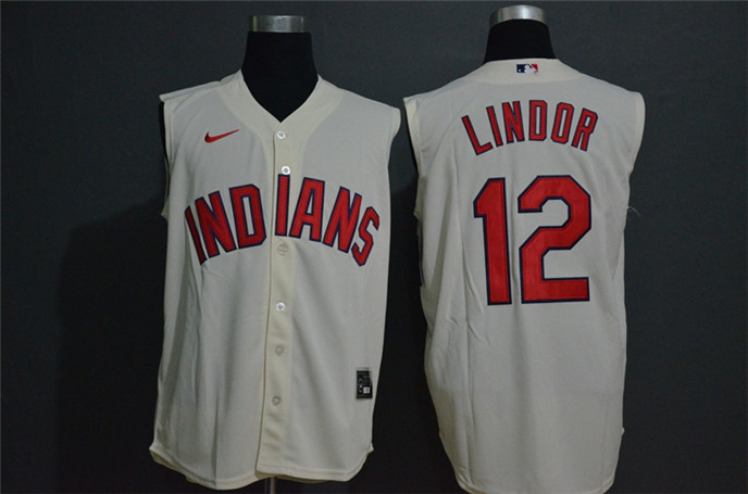 2020 Cleveland Indians #12 Francisco Lindor Cream Cool and Refreshing Sleeveless Fan Stitched MLB Ni - Click Image to Close