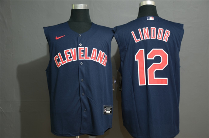 2020 Cleveland Indians #12 Francisco Lindor Navy Blue Cool and Refreshing Sleeveless Fan Stitched ML - Click Image to Close