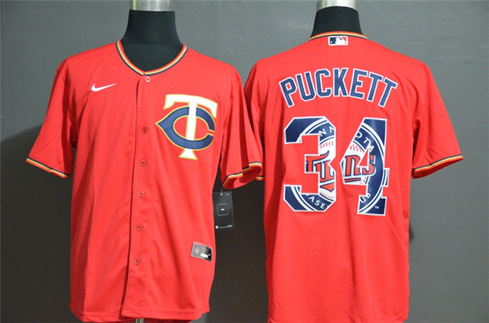 2020 Minnesota Twins #34 Kirby Puckett Red White Team Logo Stitched MLB Cool Base Nike Jersey